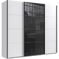 Schwebetürenschrank WIMEX "Norderstedt", weiß (weiß, glas schwarz), B:225cm H:210cm T:64cm, Spanplatte, Schränke, INKLUSIVE 2 Stoffboxen und 2 zusätzliche Einlegeböden, mit Glastür