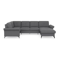 Wohnlandschaft PLACES OF STYLE "Calando U-Form", grau, B:326cm H:91cm T:188cm, 92% Polyester 8% Polyamid, Sofas, wahlweise mit Bettfunktion, Bettkasten und Armteilfunktion