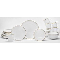 Kombiservice VAN WELL "Geschirr-Set, Service Glamour White" Geschirr-Sets Gr. 24 tlg., goldfarben (weiß, goldfarben) mit einem golfarbenen Rand, 24 Teile, für 6 Personen