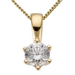 Ketten-Anhänger FIRETTI "Schmuck Geschenk Gold 750 Halsschmuck Anhänger Halskette Solitär" Schmuckanhänger Gr. 0,5 ct P2 = erkennbare Einschlüsse, Gelbgold 750-Diamanten, 1 g, goldfarben (gelbgoldfarben + gw=getöntes-weiß) Damen mit Brillant in Krappenfassung