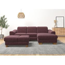 Ecksofa HOME AFFAIRE "Dundee L-Form", lila (flieder), B:264cm H:86cm T:170cm, Flachgewebe (100% Polyester), Sofas, wahlweise mit Kopfteilverstellung und zusätzlich mit Bettfunktion