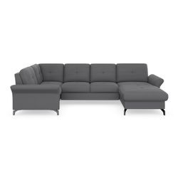 Wohnlandschaft PLACES OF STYLE "Calando U-Form", grau, B:326cm H:91cm T:188cm, 92% Polyester 8% Polyamid, Sofas, wahlweise mit Bettfunktion, Bettkasten und Armteilfunktion