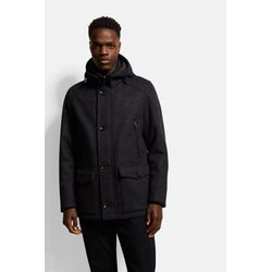 Langjacke BUGATTI Gr. 54, blau (marine), Herren, 56% Polyester, 33% Wolle, 11% Baumwolle, unifarben, Jacken, mit abnehmbarer Kapuze