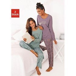 Pyjama VIVANCE DREAMS, Damen, Gr. 32/34, bunt (mint, lila), Single Jersey, Obermaterial: 100% Baumwolle, gemustert, casual, lang, Langarm, Homewear-Sets, mit Sternenprint