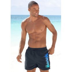 Badeshorts BENCH., Herren, Gr. M (50), N-Gr, blau (marine), Polyester, unifarben, kontrastfarbene Details, Badehosen, mit großem Logo-Aufdruck