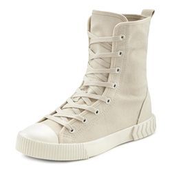 Stiefelette LASCANA Gr. 36, beige, Damen, Obermaterial: 100% Textilmaterial. Futter: 100% Textilmaterial. Decksohle: 100% Textilmaterial. Laufsohle: 100% Synthetik, unifarben, Schuhe, im Combat Look, High Top Sneaker, Schnürschuh, Textil-Boots