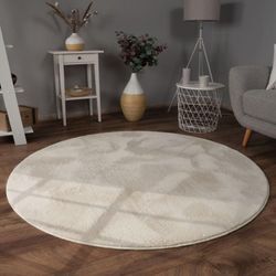 Paco Home - Teppich Wohnzimmer Kunstfell Shaggy Hochflor Waschbar In Waschmaschine Soft Uni Creme ø 80 cm Rund