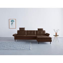 Ecksofa INOSIGN "Birkholm L-Form", braun (dunkelbraun), B:267cm H:83cm T:174cm, 100% Polyester, Sofas, Armlehnverstellung, auch in Easy Clean Bezug - mit Wasser zu reinigen