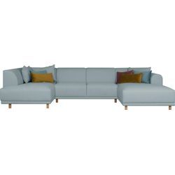 Wohnlandschaft ANDAS "Maroon U-Form" Sofas Gr. B/H/T: 358cm x 82cm x 192cm, Struktur grob, Ottomane links, blau (petrol) in skandinavischem Design, mit losen Kissen