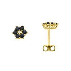 Paar Ohrstecker FIRETTI "Schmuck Geschenk Gold 333 Ohrschmuck Farbstein Edelstein Blume Saphir", weiß (gelbgoldfarben, blau, weiß, blau), Ohrringe, Damen, P2 = erkennbare Einschlüsse, Gelbgold 333-Diamanten, Gelbgold 333, Diamanten, mit Saphir - mit Brillant