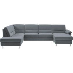 Wohnlandschaft CALIZZA INTERIORS "Onyx U-Form", grau (1032 grau), Sofas, B/H/T: 335cm x 90cm x 196cm, Samtoptik, Recamiere rechts, ohne Bettfunktion ohne Bettkasten, Flachgewebe in Samt-Optik - 100% Polyester wahlweise mit Bettfunktion und Bettkasten