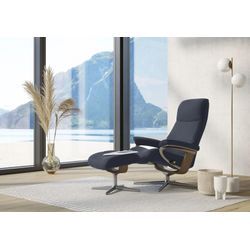 Relaxsessel STRESSLESS "View", blau (oxford blau paloma), B:78cm H:108cm T:78cm, Leder PALOMA: PALOMA ist ein durchgefärbtes Semianilin-Möbelleder mit natürlicher Narbung., Sessel, mit Hocker, mit Cross Base, Größe S, M & L, Holzakzent Eiche