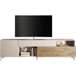 Lowboard INOSIGN "Monaco Breite 241 cm, TV-Schrank mit 1 Tür, 1 Klappe u. 1 Schubkasten", weiß (cashmere, eiche cadiz nb), B:241cm H:67cm T:42cm, Sideboards, Fernsehtisch, TV-Board, Soft/Self Closing