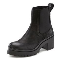 Chelseaboots LASCANA Gr. 38, schwarz, Damen, Obermaterial: 100% Ziegenleder. Futter: 85% Textilmaterial, 15% Lederimitat. Decksohle: Laufsohle: Synthetik, Schuhe Chelseaboots Schlupfboots aus Leder mit modischem Blockabsatz, Ankle Boots, Stiefelette