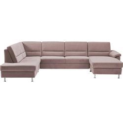 Wohnlandschaft CALIZZA INTERIORS "Onyx U-Form" Sofas Gr. B/H/T: 335cm x 90cm x 196cm, Flachgewebe, Recamiere rechts, ohne Bettfunktion ohne Bettkasten, beige (magnolie) wahlweise mit Bettfunktion und Bettkasten