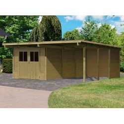 Doppelcarport KARIBU "Eco 2" Carports Gr. H: 206 cm, braun mit Geräteraum