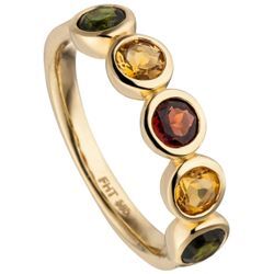 Fingerring JOBO "Ring mit Citrin Granat Turmalin" Gr. 52, gelb (gelbgold 585, mehrfarbig), Fingerringe, Damen, 52, Gelbgold 585, 585 Gold