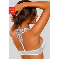 Push-up-BH LASCANA "Melissa", Damen, Gr. 70, Cup D, beige (creme), Microtouch, Spitze, Obermaterial: 60% Polyamid, 35% Polyester, 5% Elasthan, feminin, BHs, mit Vorderverschluss & Spitzenrücken aus Stickerei, Dessous