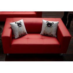 3-Sitzer COLLECTION AB, rot, Sofas, B/H/T: 183cm x 65cm x 85cm, Luxus-Kunstleder, Kunstleder SOFTLUX, mit 2 lustigen Hunde-Zierkissen, frei im Raum stellbar, B:183cm H:65cm T:85cm