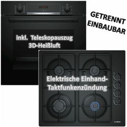 Bosch - herdset Backofen mit Gaskochfeld autark 60 cm Teleskopauszug 3D Heißluft