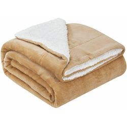 Juskys - Fleecedecke mit Sherpa - flauschig, warm, waschbar - Decke / Plaid für Bett und Couch - Tagesdecke, Kuscheldecke - 220x240 cm - Camel