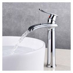 Modern Wasserhahn Bad Wasserfall Waschtischarmatur Hoch Badarmatur Armatur Badezimmer mit 3/8 Zoll Schläuche Chrom