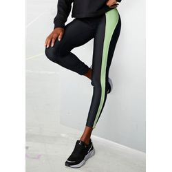 Leggings LASCANA ACTIVE, Damen, Gr. XS (32/34), N-Gr, schwarz (schwarz, grün), Obermaterial: 85% Polyester, 15% Elasthan, unifarben mit Farbeinsatz, sportlich, figurbetont lang, Hosen, Sporthose mit farblich abgesetztem Seitenstreifen