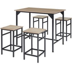 tectake® Bartisch-Set, 5-teilig, Industrial Style, mit höhenverstellbaren Kunststofffüßen