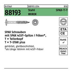 Tellerkopfschraube R 88193 m.Spitze/T-STAR 10 x 280/80 -T50 Stahl galvanisch verzinkt WIROX