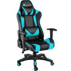 tectake® Racing Gaming Stuhl, ergonomische Form, mit verstellbarer Rückenlehne, Kunstlederbezug, abnehmbares Nacken- und Lendenkissen, Belastbarkeit 120 kg