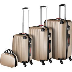 tectake® Hartschalenkoffer-Set, 4-teilig, 3 Trolleys und Beauty-Case aus robustem ABS-Kunststoff, abteilbarer Innenraum, mit Sicherheits-Zahlenschloss