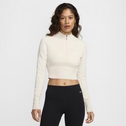 Nike Sportswear Chill Knit schmaler, verkürzter Longsleeve-Pullover für Damen mit Halbreißverschluss - Braun