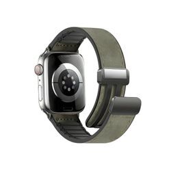 S&T Design Smartwatch-Armband Magnetischer ersatz Armband für Apple Watch Smartwatch, Magnetische PU Leder Armband für Apple Watch 42/44/45/49mm Series 1-9, grün
