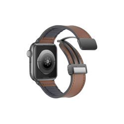 S&T Design Smartwatch-Armband Magnetischer ersatz Armband für Apple Watch Smartwatch, Magnetische PU Leder Armband für Apple Watch 42/44/45/49mm Series 1-9, braun