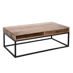 riess-ambiente Couchtisch IRON CRAFT- Massivholz 100cm Mangoholz mit Schublade schwarzes Metallgestell Wohnzimmer