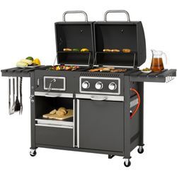 Gasgrill TEPRO "Kohle-Gas-Kombi Toronto", grau (anthrazit, edelstahlfarben), B:173cm H:116cm T:65cm, Grills, BxTxH: 173x65x116,5 cm