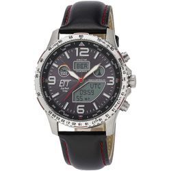 Funkchronograph ETT "Professional World Timer, EGT-11573-21L", schwarz (schwarz, rot), Armbanduhren, Herren, Armbanduhr, Herrenuhr, Stoppfunktion, Datum, Solar