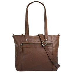 Shopper BETTY BARCLAY, Damen, Gr. B/H/T: 32cm x 27cm x 6cm onesize, braun (cognac), Leder, unifarben, leicht glänzend, Taschen, echt Leder