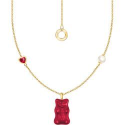 Kette mit Anhänger THOMAS SABO "THOMAS SABO x HARIBO Schmuck: Kette mit Goldbär Rot" Gr. 45, bunt (gelbgoldfarben, rot, weiß), Halsketten, Damen, 45, Silber 925 (Sterlingsilber)-Perlen, Silber 925 (Sterlingsilber), Perlen, mit Kristallglas, Zirkonia (synth.) - mit Süßwasserzuchtperle