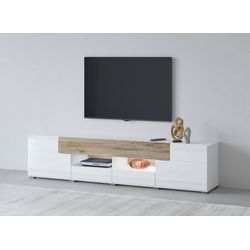 Lowboard INOSIGN "Toledo,Breite 209cm, trendige TV-Schrank mit dekorative Fräsungen", weiß (weiß matt, weiß hgl, san remo eiche), ABS-Kunststoff, FSC-zertifizierter Holzwerkstoff, MDF, Metall, Melamin, Sideboards, TV-Board ohne Beleuchtung, TV-Kommode mit viel Stauraum