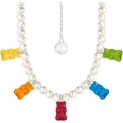 Kette mit Anhänger THOMAS SABO "THOMAS x HARIBO Schmuck: Perlenkette Goldbären bunt" Halsketten Gr. 50, Silber 925 (Sterlingsilber)-Perlen, bunt (silberfarben-blau-grün-gelb-rot-orange-weiß) Damen mit Kristallglas, Zirkonia (synth.) - Süßwasserzuchtperle