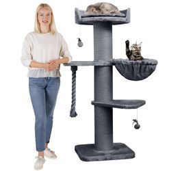 HAPPYPET Premium Kratzbaum Grosse Katzen Stabil 'Cooper' – 150 cm Großer Katzenbaum Grau