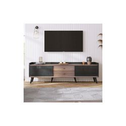 Merax - Lowboard mit 2 Schubladen in Holzoptik und 2 Schiebetüren, TV-Board mit verstellbaren Einlegeböden, Fernsehtisch, TV-Schrank, b: 160cm,Schwarz