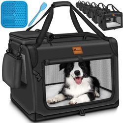 Tresko - Hundebox faltbar Schwarz (l 70x52x52cm) inkl. Leckmatte und Spatel Transportbox für Hunde und Katzen Hundetransportbox für kleine & große