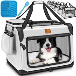 Hundebox faltbar Grau (xxxl 102x69x69cm) inkl. Leckmatte und Spatel Transportbox für Hunde und Katzen Hundetransportbox für kleine & große Hunde