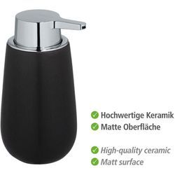 Seifenspender Badi Schwarz Keramik, 320 ml, Schwarz, Keramik schwarz - schwarz - Wenko