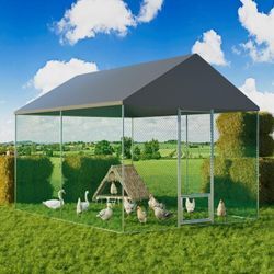 Bingopaw - Hühnerstall Hühner Freilaufgehege begehbar Hühnergehege 12 m² Hühnerhaus mit Sonnenschutz Dach und Tür Aussengehege Geflügelstall für