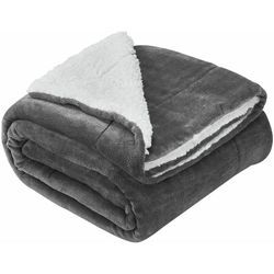Fleecedecke mit Sherpa - flauschig, warm, waschbar - Decke / Plaid für Bett und Couch - Tagesdecke, Kuscheldecke - 220x240 cm - Dunkelgrau - Juskys