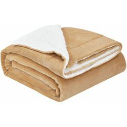 Fleecedecke mit Sherpa - flauschig, warm, waschbar - Decke / Plaid für Bett und Couch - Tagesdecke, Kuscheldecke - 150x200 cm - Camel - Juskys