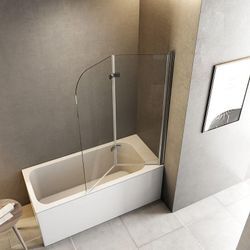 Duschabtrennung 110x140cm Faltwand für Badewanne, Duschwand Badewannenaufsatz mit 6mm Nano Easy Clean Glas - Meykoers